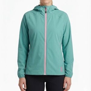 Stio Teal and Pink Zip Up Hooded Rain Jacket Size XL